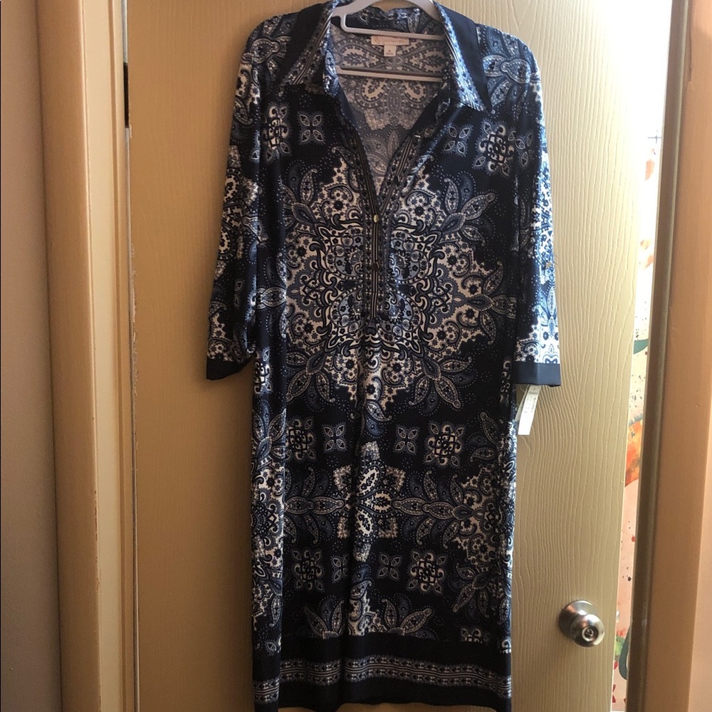 Navy and White Patterned Dress